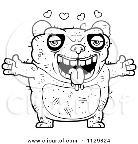 Cartoon Clipart Of An Outlined Loving Ugly Panda - Black And White Vector Coloring Page by Cory Thoman