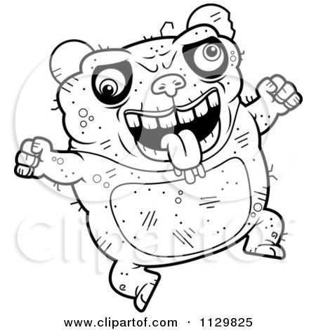 Cartoon Clipart Of An Outlined Jumping Ugly Panda - Black And White Vector Coloring Page by Cory Thoman