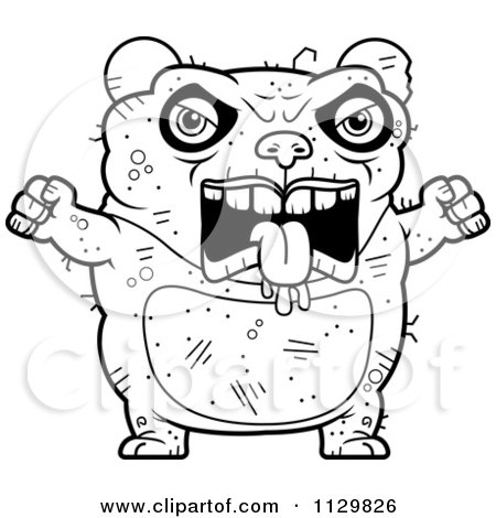 Cartoon Clipart Of An Outlined Angry Ugly Panda - Black And White Vector Coloring Page by Cory Thoman
