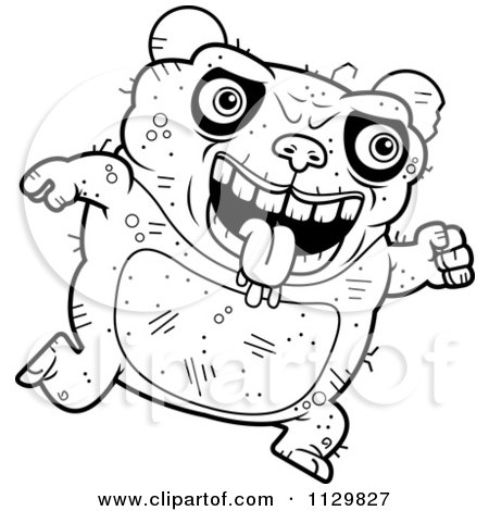 Cartoon Clipart Of An Outlined Running Ugly Panda - Black And White Vector Coloring Page by Cory Thoman