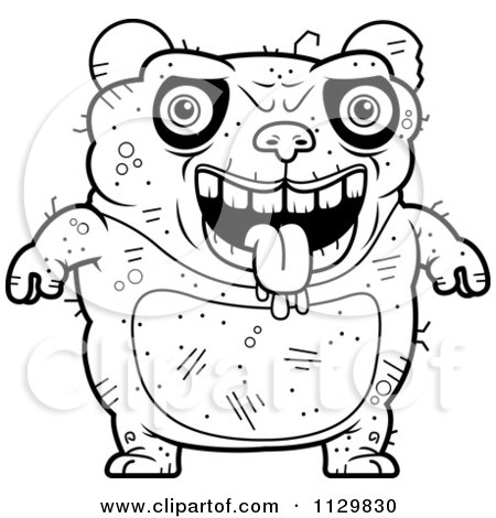 Cartoon Clipart Of An Outlined Drooling Ugly Panda - Black And White Vector Coloring Page by Cory Thoman