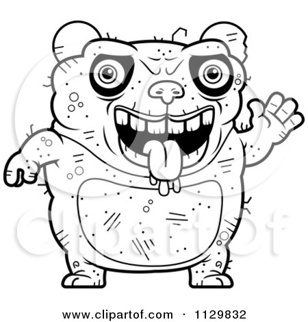 Cartoon Clipart Of An Outlined Waving Ugly Panda - Black And White Vector Coloring Page by Cory Thoman