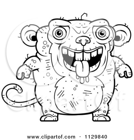 Cartoon Clipart Of An Outlined Drooling Ugly Monkey - Black And White Vector Coloring Page by Cory Thoman