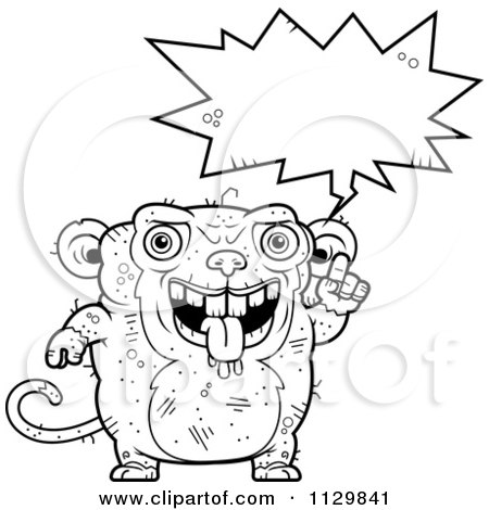 Cartoon Clipart Of An Outlined Talking Ugly Monkey - Black And White Vector Coloring Page by Cory Thoman