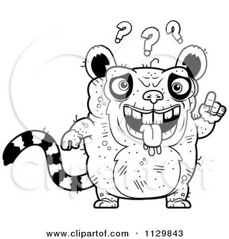 Cartoon Clipart Of An Outlined Confused Ugly Lemur - Black And White Vector Coloring Page by Cory Thoman