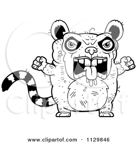 Cartoon Clipart Of An Outlined Angry Ugly Lemur - Black And White Vector Coloring Page by Cory Thoman