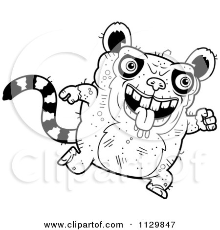 Cartoon Clipart Of An Outlined Running Ugly Lemur - Black And White Vector Coloring Page by Cory Thoman