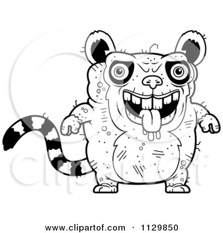 Cartoon Clipart Of An Outlined Ugly Lemur - Black And White Vector Coloring Page by Cory Thoman