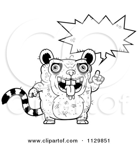 Cartoon Clipart Of An Outlined Talking Ugly Lemur - Black And White Vector Coloring Page by Cory Thoman