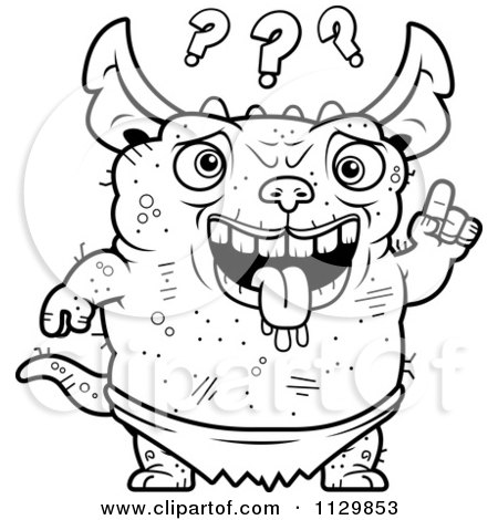 Cartoon Clipart Of An Outlined Confused Pudgy Green Gremlin - Black And White Vector Coloring Page by Cory Thoman