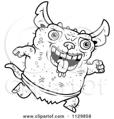 Cartoon Clipart Of An Outlined Running Pudgy Green Gremlin - Black And White Vector Coloring Page by Cory Thoman