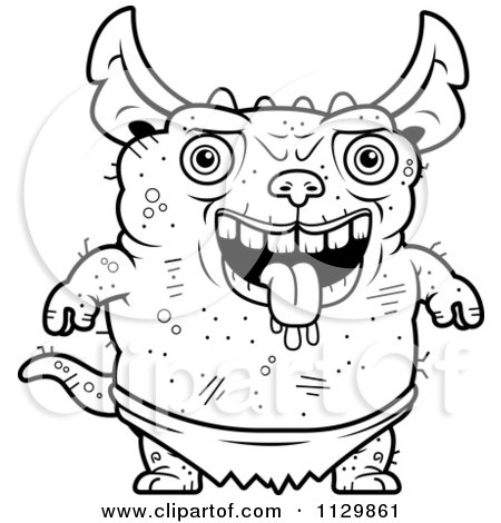 Cartoon Clipart Of An Outlined Pudgy Green Gremlin - Black And White Vector Coloring Page by Cory Thoman