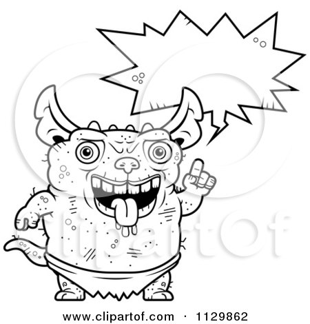 Cartoon Clipart Of An Outlined Talking Pudgy Green Gremlin - Black And White Vector Coloring Page by Cory Thoman