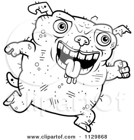 Cartoon Clipart Of An Outlined Running Ugly Dog - Black And White Vector Coloring Page by Cory Thoman