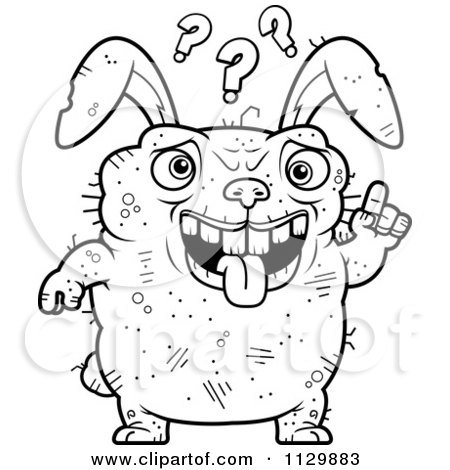 Cartoon Clipart Of An Outlined Confused Ugly Rabbit - Black And White Vector Coloring Page by Cory Thoman
