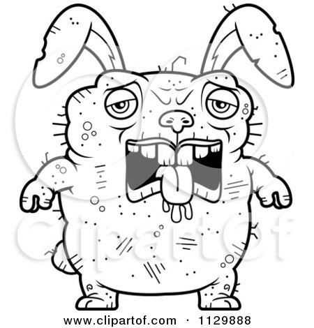Cartoon Clipart Of An Outlined Sad Ugly Rabbit - Black And White Vector Coloring Page by Cory Thoman