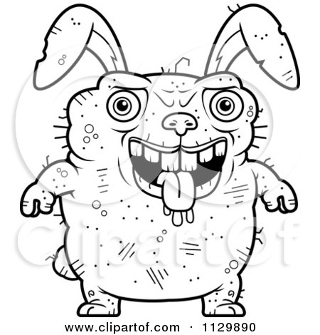 Cartoon Clipart Of An Outlined Drooling Ugly Rabbit - Black And White Vector Coloring Page by Cory Thoman