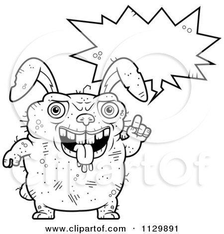 Cartoon Clipart Of An Outlined Talking Ugly Rabbit - Black And White Vector Coloring Page by Cory Thoman