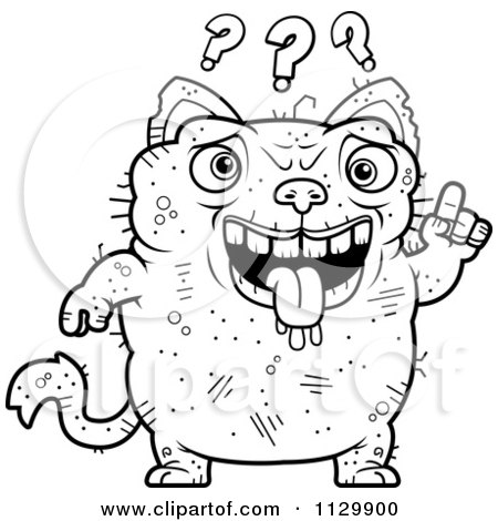 Cartoon Clipart Of An Outlined Confused Ugly Cat - Black And White Vector Coloring Page by Cory Thoman