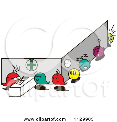 Cartoon Of A Line Of Waiting Ghosts In A Hospital - Royalty Free Vector Clipart by pauloribau