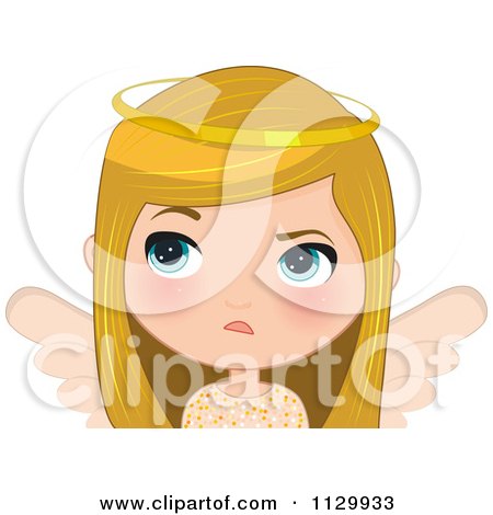 Cartoon Of An Annoyed Blond Angel Christmas Girl - Royalty Free Vector Clipart by Melisende Vector