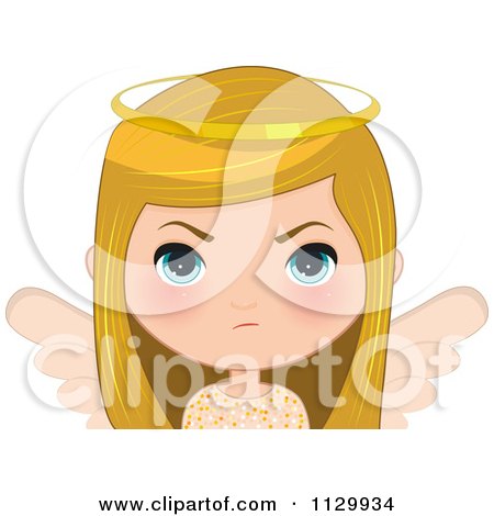 Cartoon Of A Mad Blond Angel Christmas Girl - Royalty Free Vector Clipart by Melisende Vector