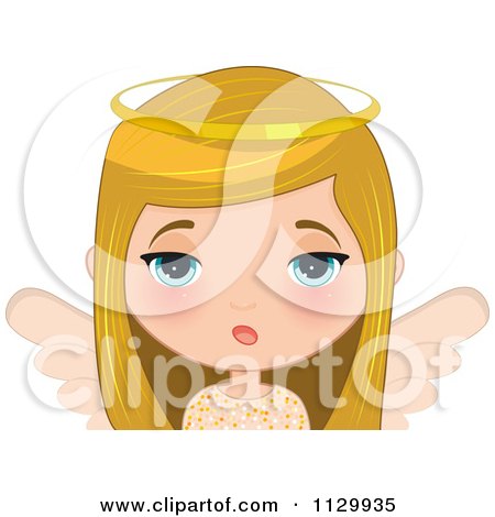 Cartoon Of A Bored Blond Angel Christmas Girl - Royalty Free Vector Clipart by Melisende Vector