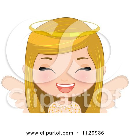 Cartoon Of A Laughing Blond Angel Christmas Girl - Royalty Free Vector Clipart by Melisende Vector