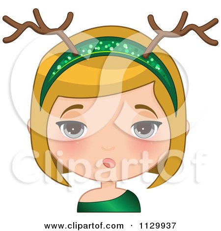Cartoon Of A Bored Blond Christmas Girl Wearing An Antler Head Band - Royalty Free Vector Clipart by Melisende Vector