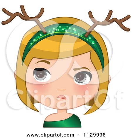 Cartoon Of An Annoyed Blond Christmas Girl Wearing An Antler Head Band 1 - Royalty Free Vector Clipart by Melisende Vector
