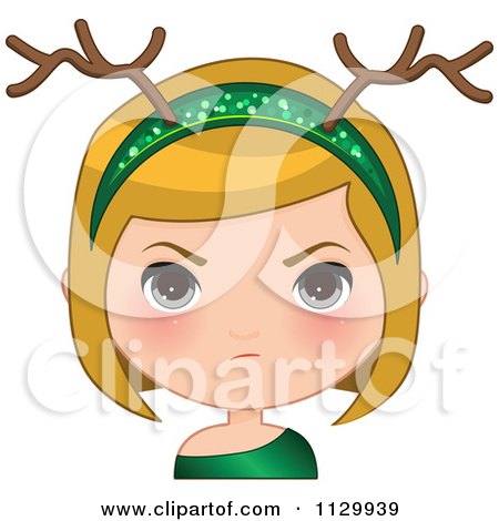 Cartoon Of A Mad Blond Christmas Girl Wearing An Antler Head Band 1 - Royalty Free Vector Clipart by Melisende Vector