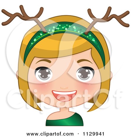 Cartoon Of A Blond Christmas Girl Wearing An Antler Head Band 3 - Royalty Free Vector Clipart by Melisende Vector