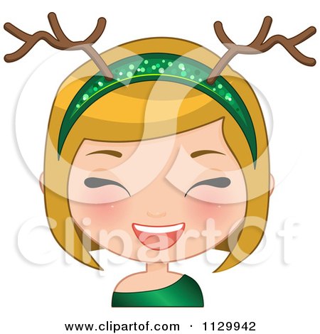 Cartoon Of A Laughing Blond Christmas Girl Wearing An Antler Head Band - Royalty Free Vector Clipart by Melisende Vector