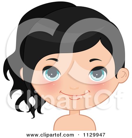 Cartoon Of A Cute Black Haired Girl Wearing Her Hair In A Pony Tail 1 - Royalty Free Vector Clipart by Melisende Vector