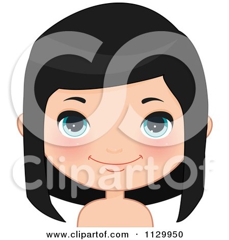 Cartoon Of A Cute Black Haired Girl Wearing Her Hair Down 2 - Royalty Free Vector Clipart by Melisende Vector