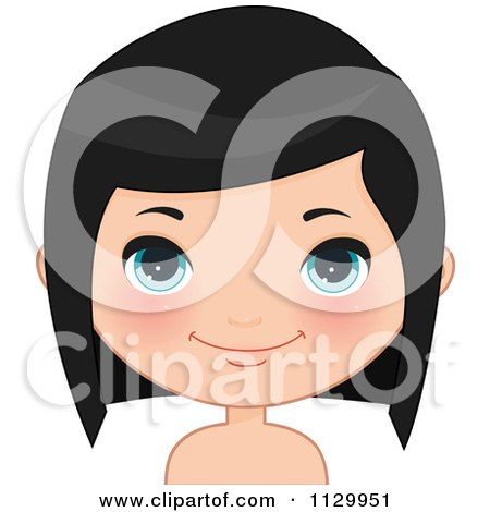 Cartoon Of A Cute Black Haired Girl Wearing Her Hair Down 3 - Royalty Free Vector Clipart by Melisende Vector