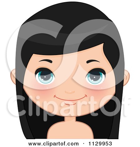 Cartoon Of A Cute Black Haired Girl Wearing Her Hair Down 1 - Royalty Free Vector Clipart by Melisende Vector