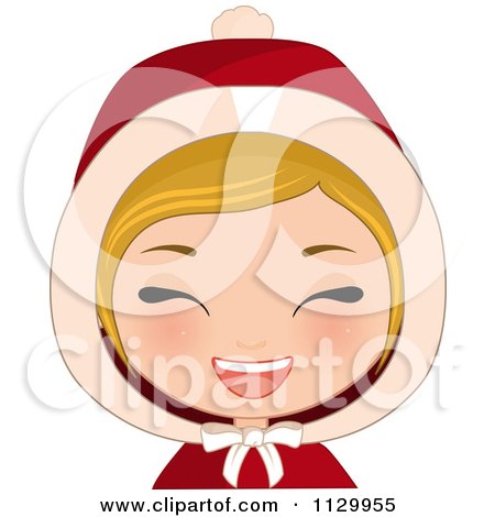 Cartoon Of A Blond Haired Christmas Girl Laughing And Wearing A Hood - Royalty Free Vector Clipart by Melisende Vector