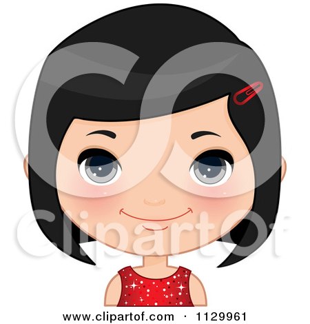 Cartoon Of A Cute Black Haired Girl Wearing A Clip In Her Hair - Royalty Free Vector Clipart by Melisende Vector