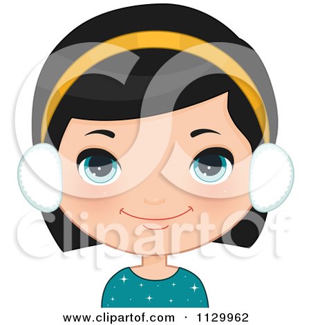 Cartoon Of A Cute Black Haired Girl Wearing Ear Muffs - Royalty Free Vector Clipart by Melisende Vector