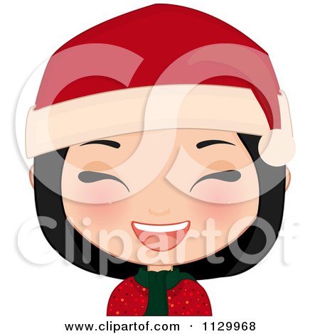 Cartoon Of A Laughing Black Haired Christmas Girl Smiling And Wearing A Santa Hat - Royalty Free Vector Clipart by Melisende Vector