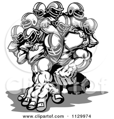 Cartoon Of A Grayscale Strong Football Team - Royalty Free Vector Clipart by Chromaco