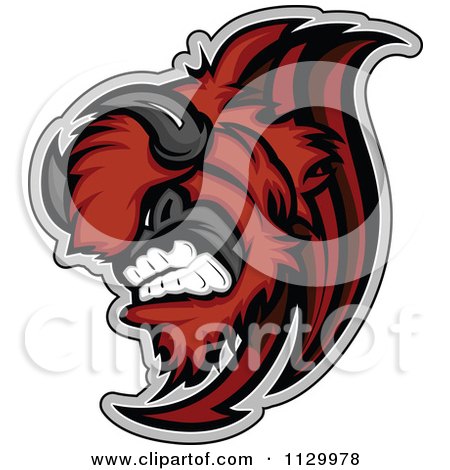 Cartoon Of An Aggressive Red Buffalo Mascot Charging - Royalty Free Vector Clipart by Chromaco