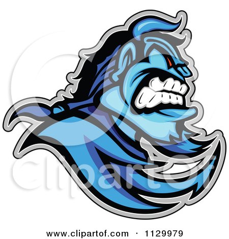 Cartoon Of An Aggressive Blue Demon Mascot - Royalty Free Vector Clipart by Chromaco