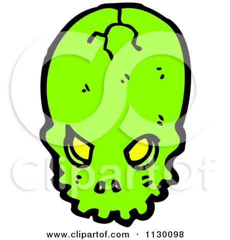 Cartoon Of A Cracked Green Skull - Royalty Free Vector Clipart by lineartestpilot