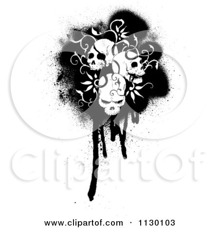 Cartoon Of Black And White Skulls Vines And Grunge - Royalty Free Vector Clipart by lineartestpilot