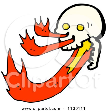 Cartoon Of A Human Skull With Flames 5 - Royalty Free Vector Clipart by lineartestpilot