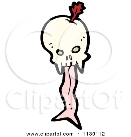 Cartoon Of A Forked Tongued Skull With An Arrow - Royalty Free Vector Clipart by lineartestpilot
