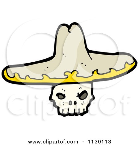Cartoon Of A Skull Wearing A Sombrero Hat 2 - Royalty Free Vector Clipart by lineartestpilot