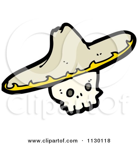 Cartoon Of A Skull Wearing A Sombrero Hat 1 - Royalty Free Vector Clipart by lineartestpilot